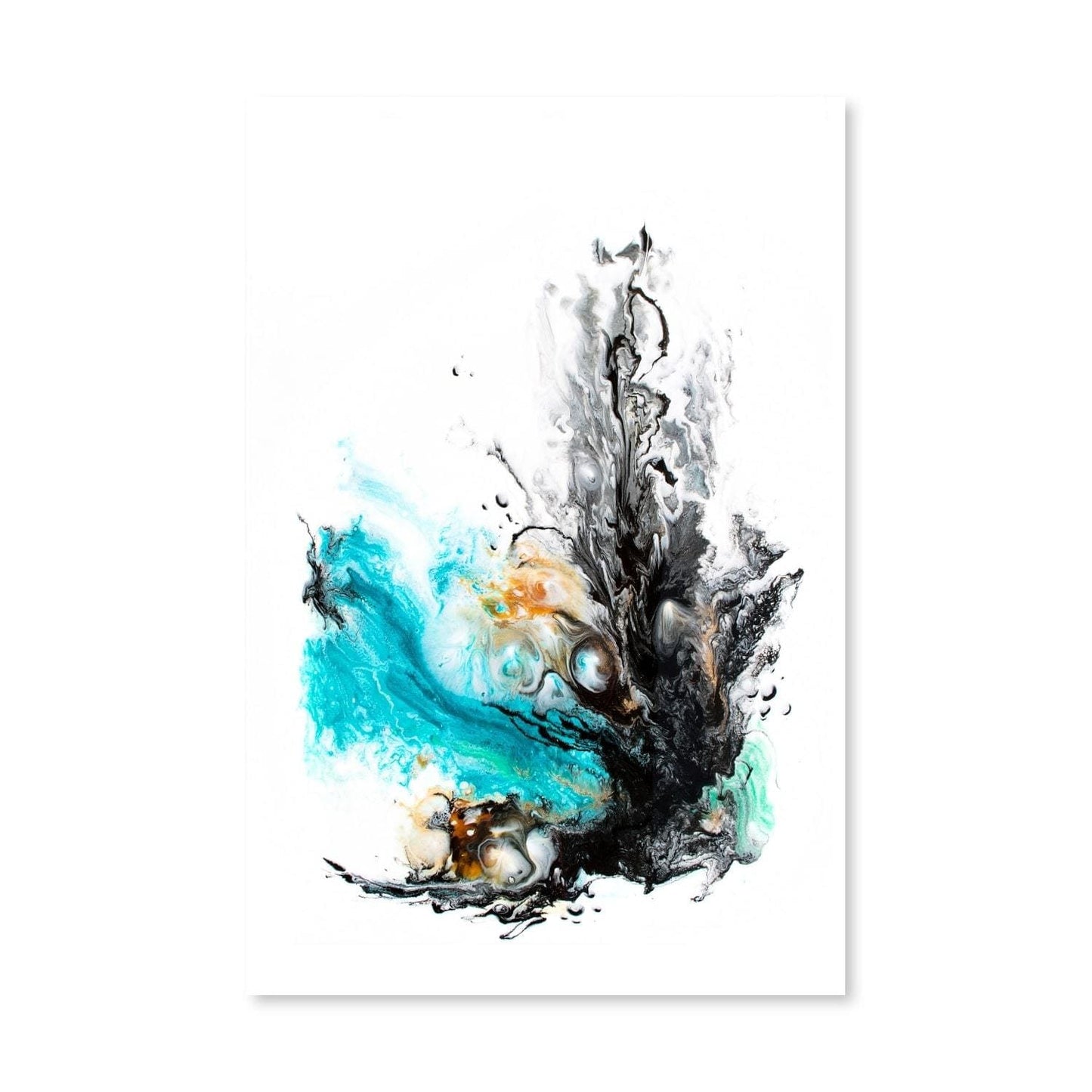 Abstract Ocean Waves Oil Painting in Turquoise and Black Home Decor