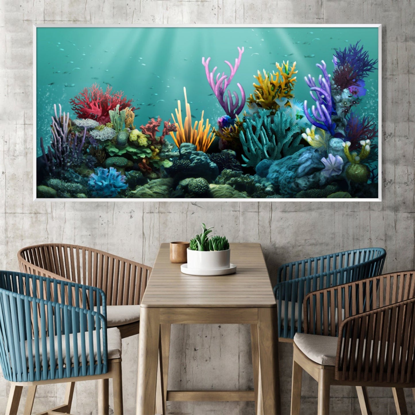 Vibrant Coral Reef Oil Painting - Underwater Paradise Wall Art Decor