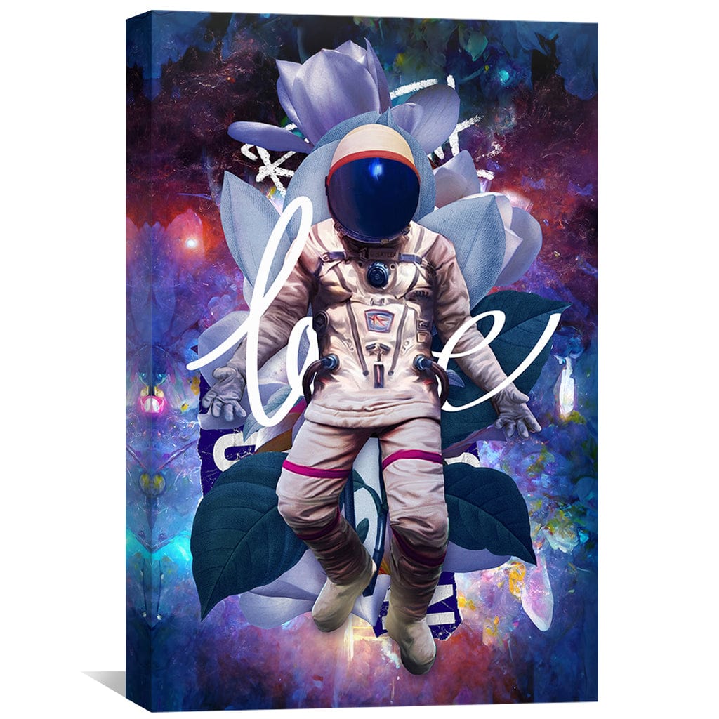 Galactic Love: Astronaut Beneath a Cosmic Floral Sky Oil Painting