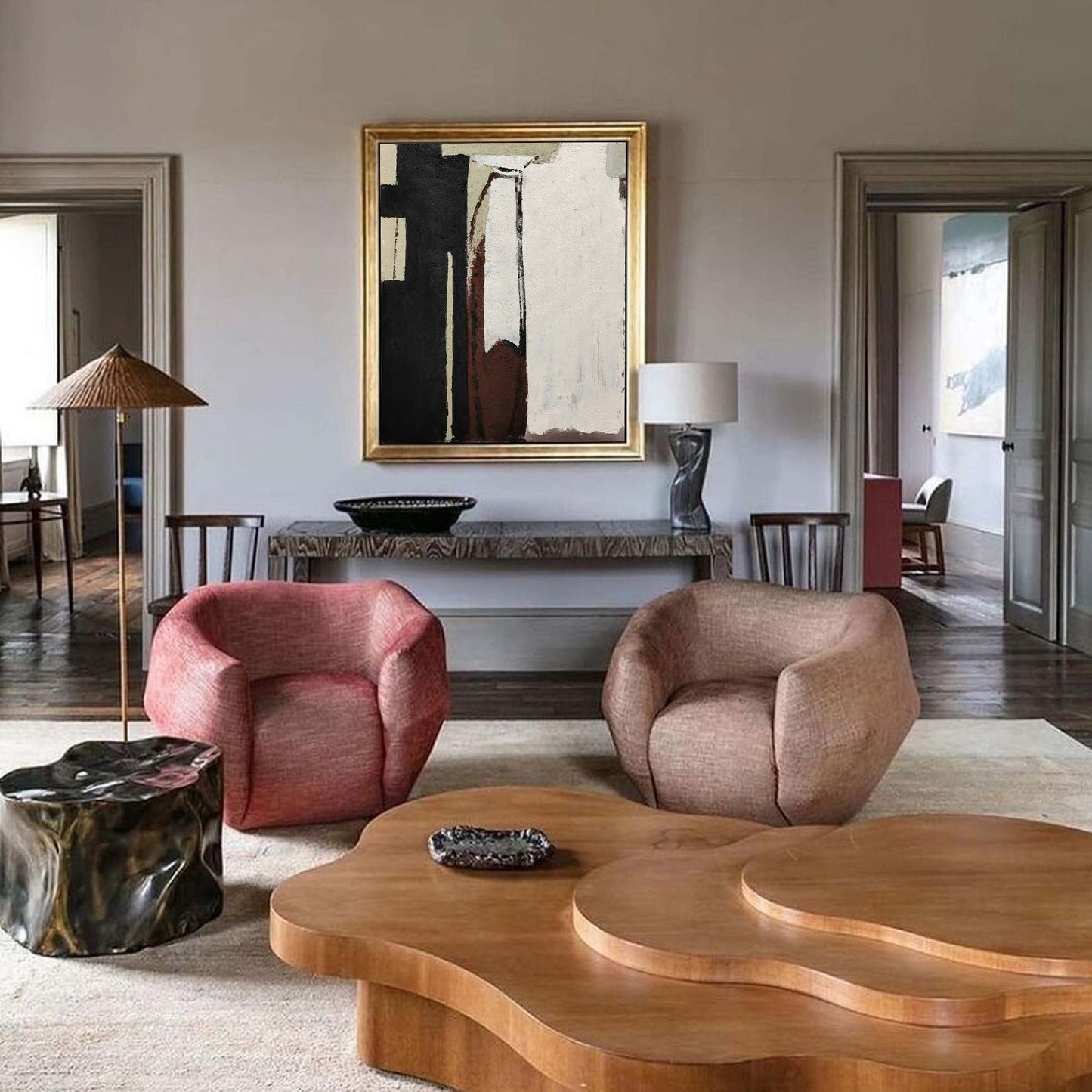 Contemporary Black and Brown Abstract Oil Painting for Modern Decor
