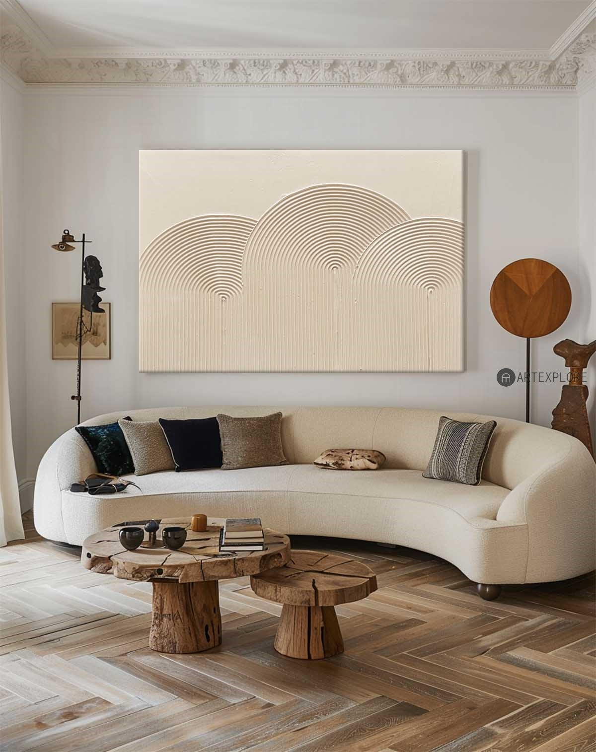 Elegant Beige Minimalist Abstract Oil Painting for Modern Interiors