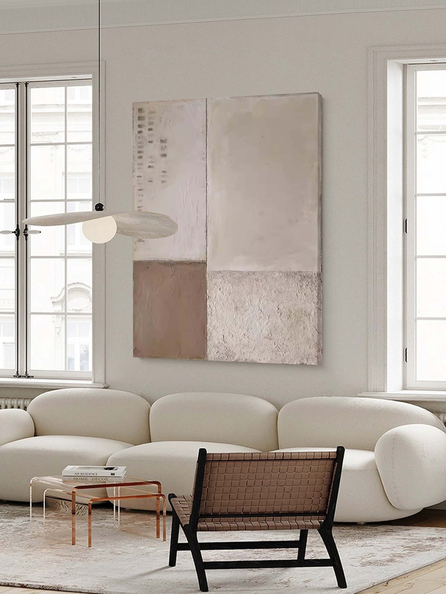 Contemporary Minimalist Oil Painting with Geometric Abstract Design