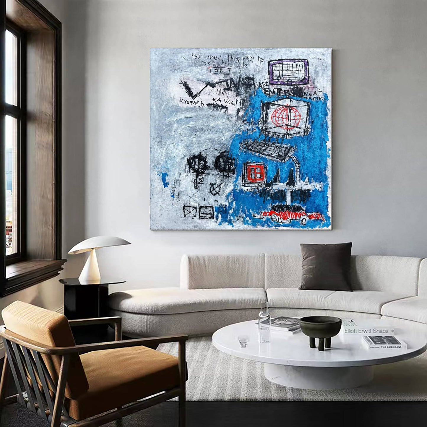 Contemporary Abstract Graffiti Painting with Tech-Inspired Elements