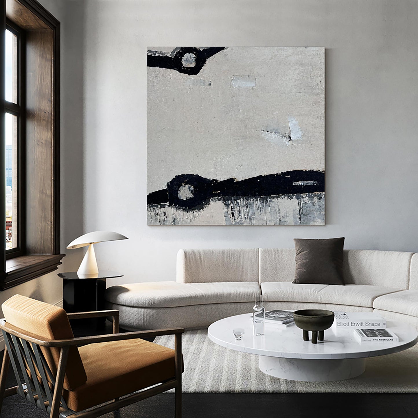 Contemporary Black and White Abstract Oil Painting for Modern Home Decor