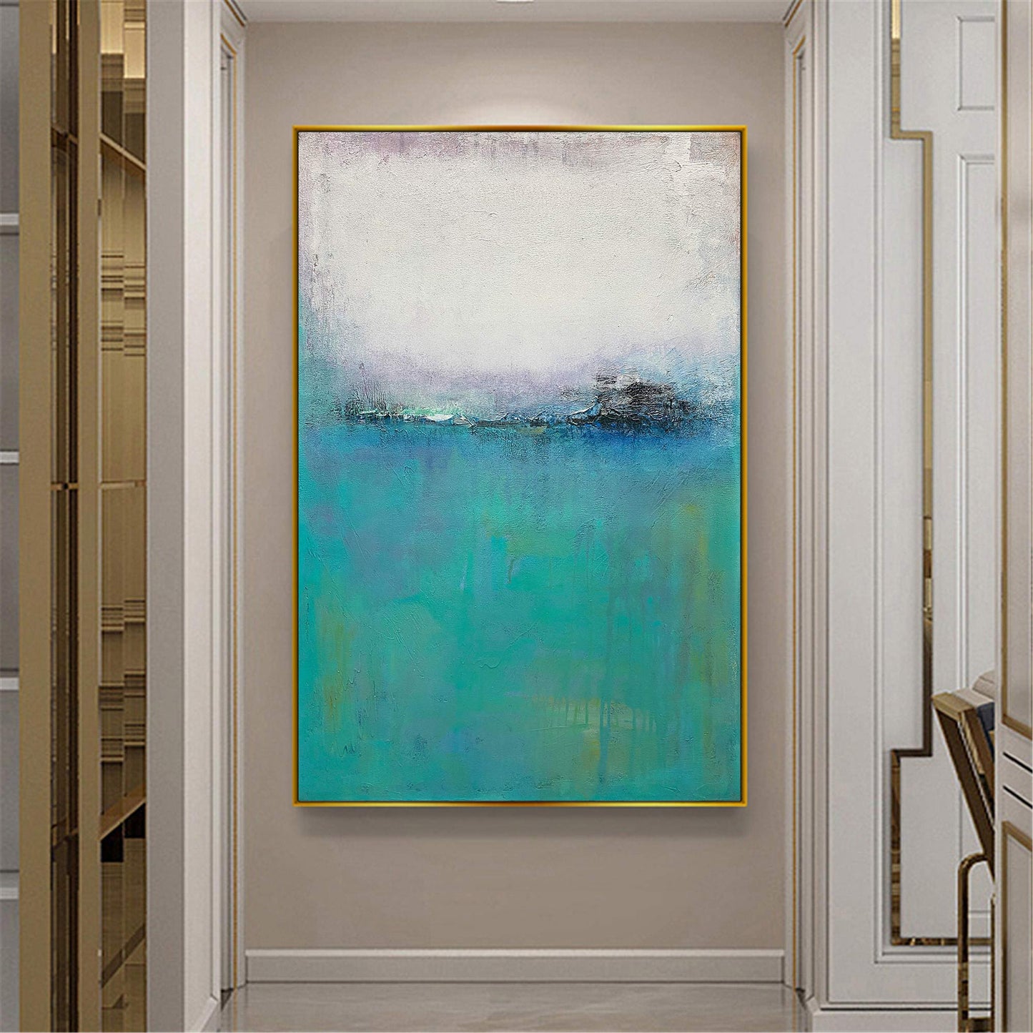 Calm Blue Abstract Oil Painting for Modern Home Decor and Art Collection