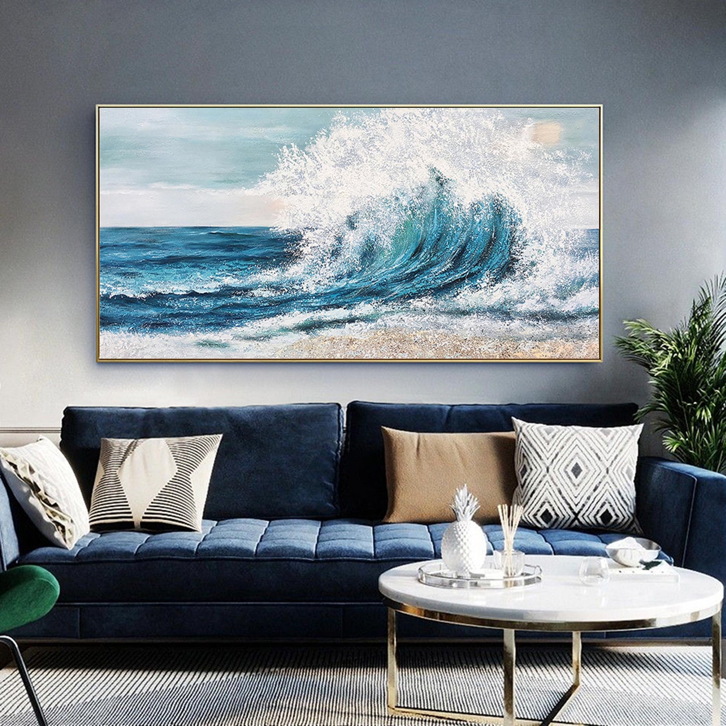 Dynamic Ocean Wave Oil Painting for Coastal Home Décor