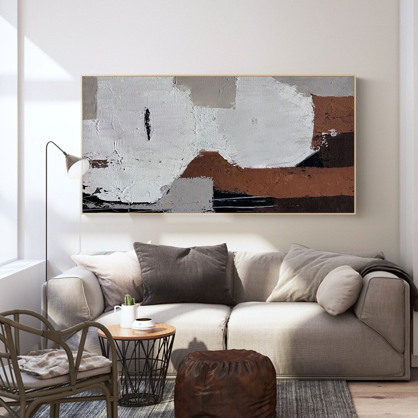Contemporary Abstract Oil Painting with Neutral Tones and Bold Brushstrokes