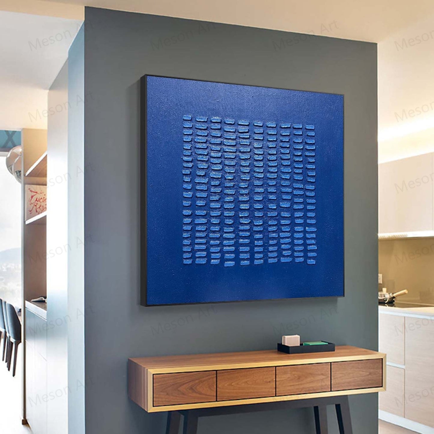 Abstract Blue Textured Oil Painting for Modern Home Decor