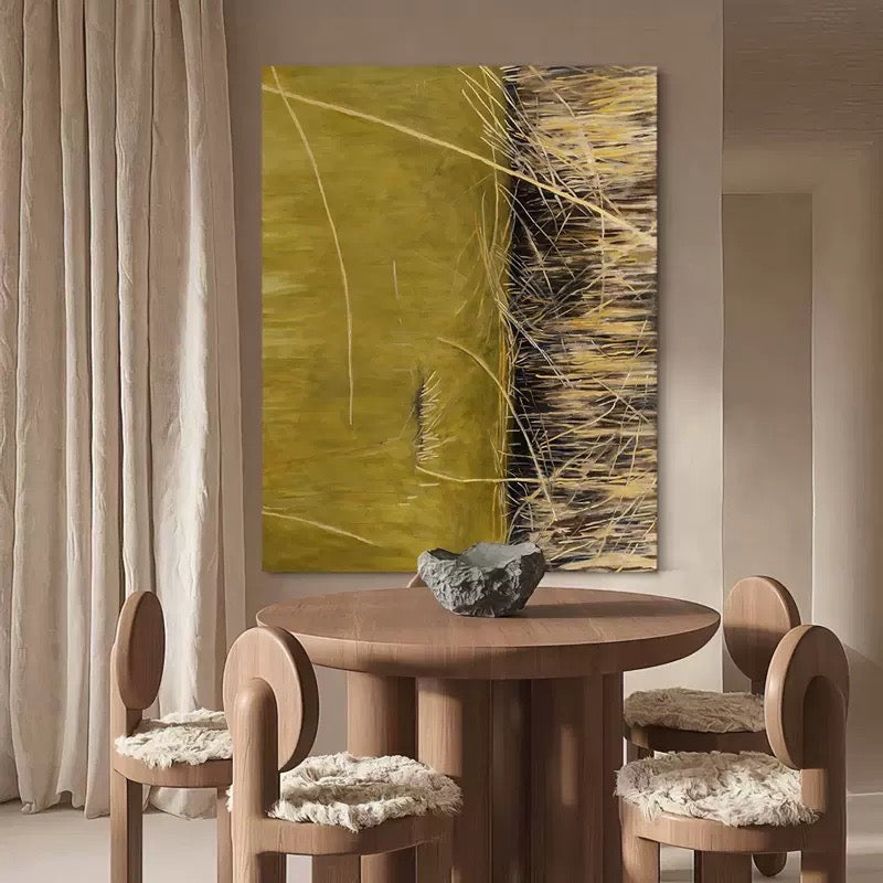 Grass Meadow Wheat Farm Peaceful Oil Painting