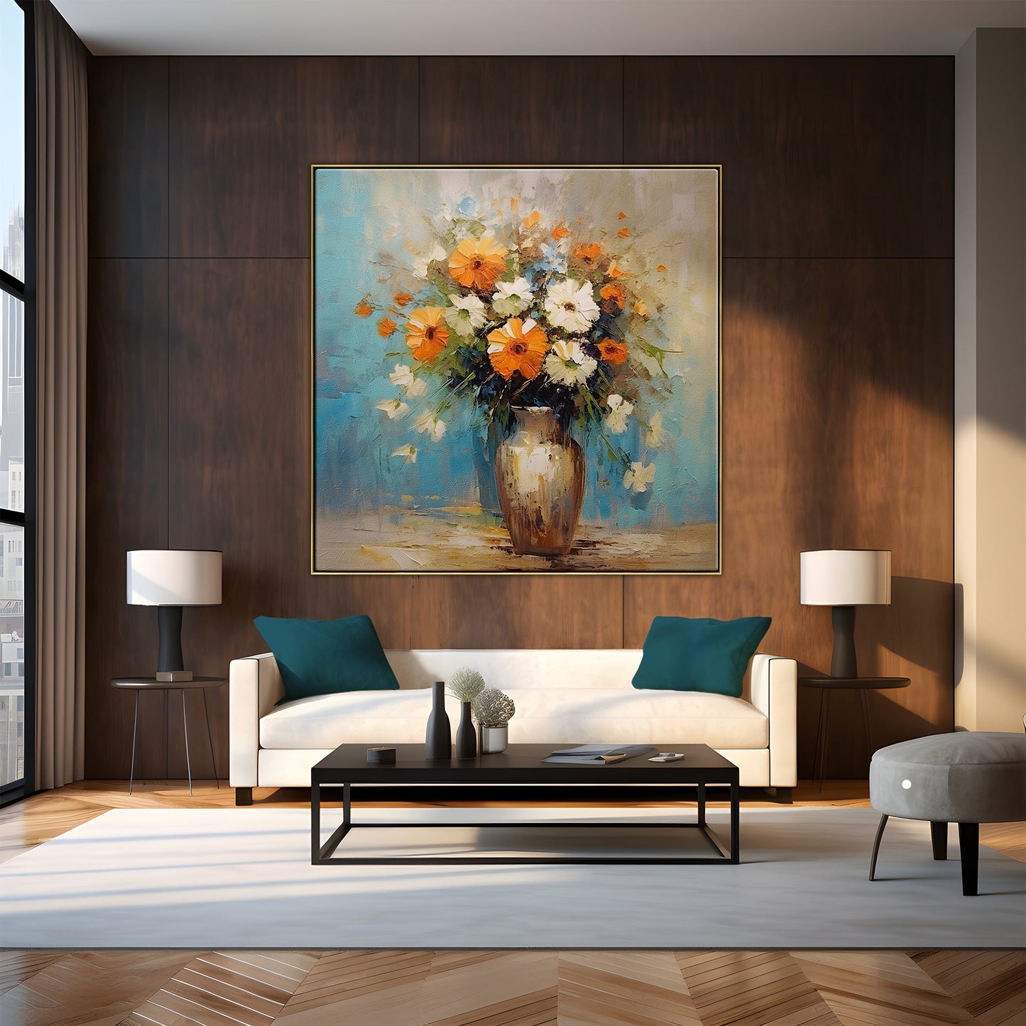 Vibrant Spring Floral Bouquet in Elegant Vase - Home Decor Oil Painting