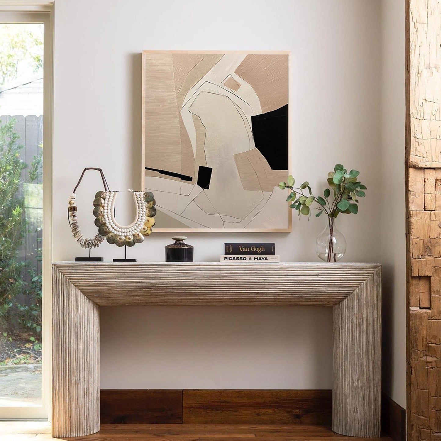 Contemporary Beige Abstract Oil Painting for Modern Home Decor
