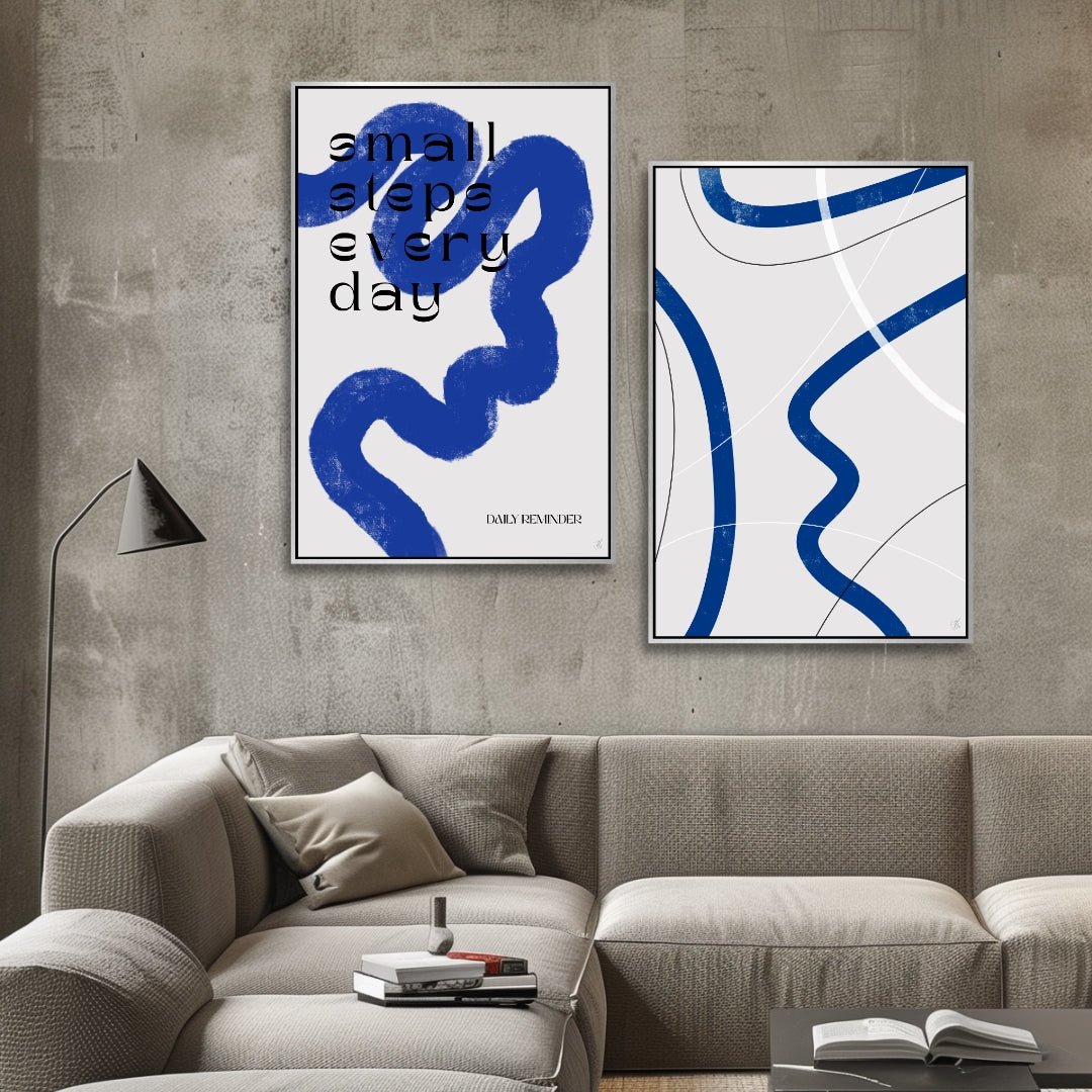 Minimalist Blue White Abstract Oil Painting for Modern Home Decor