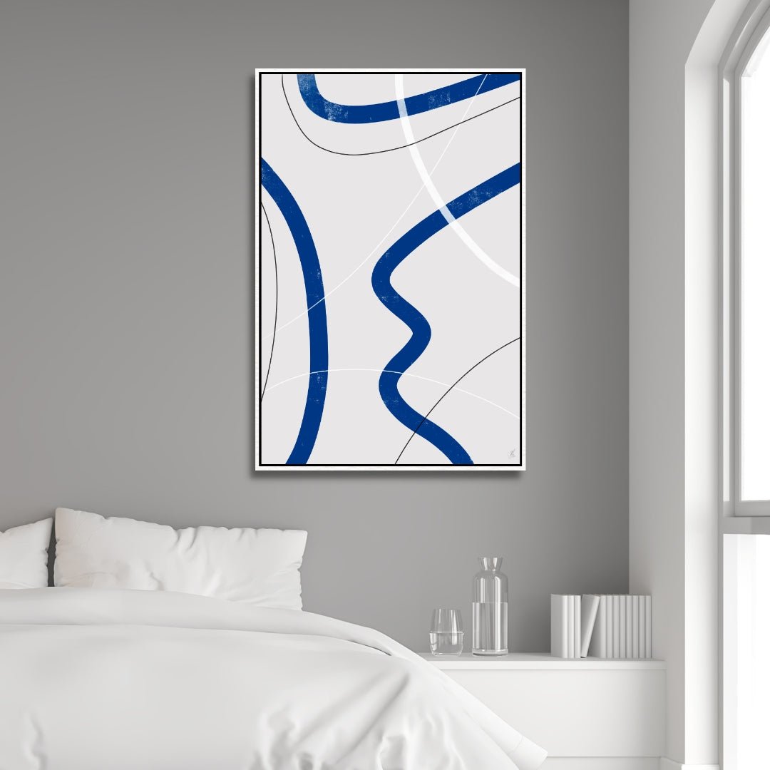 Minimalist Blue White Abstract Oil Painting for Modern Home Decor