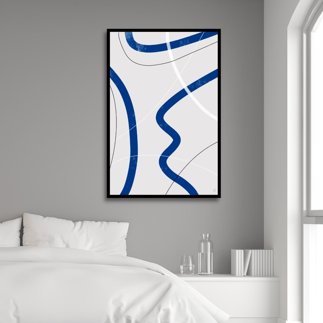 Minimalist Blue White Abstract Oil Painting for Modern Home Decor