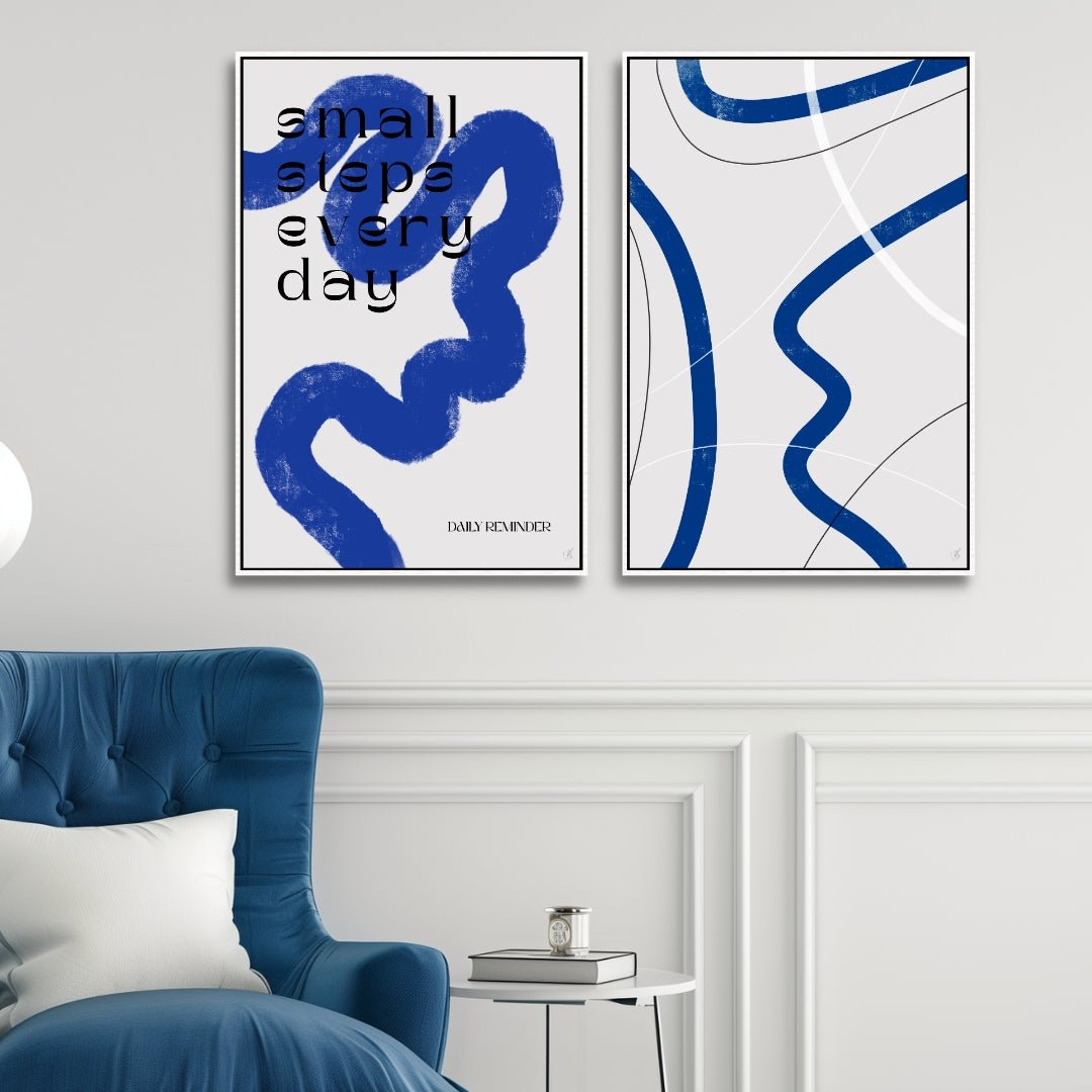 Minimalist Blue White Abstract Oil Painting for Modern Home Decor