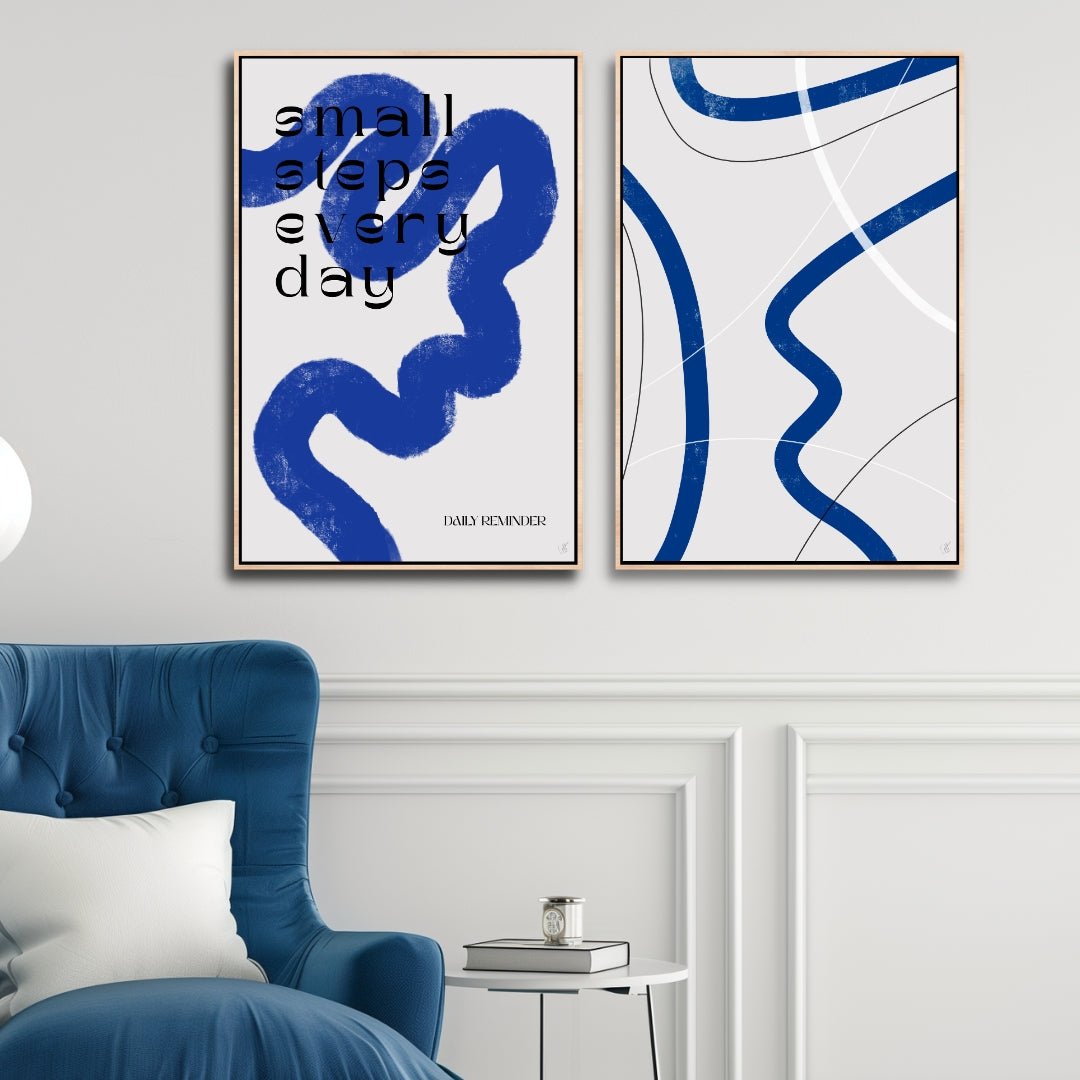 Minimalist Blue White Abstract Oil Painting for Modern Home Decor
