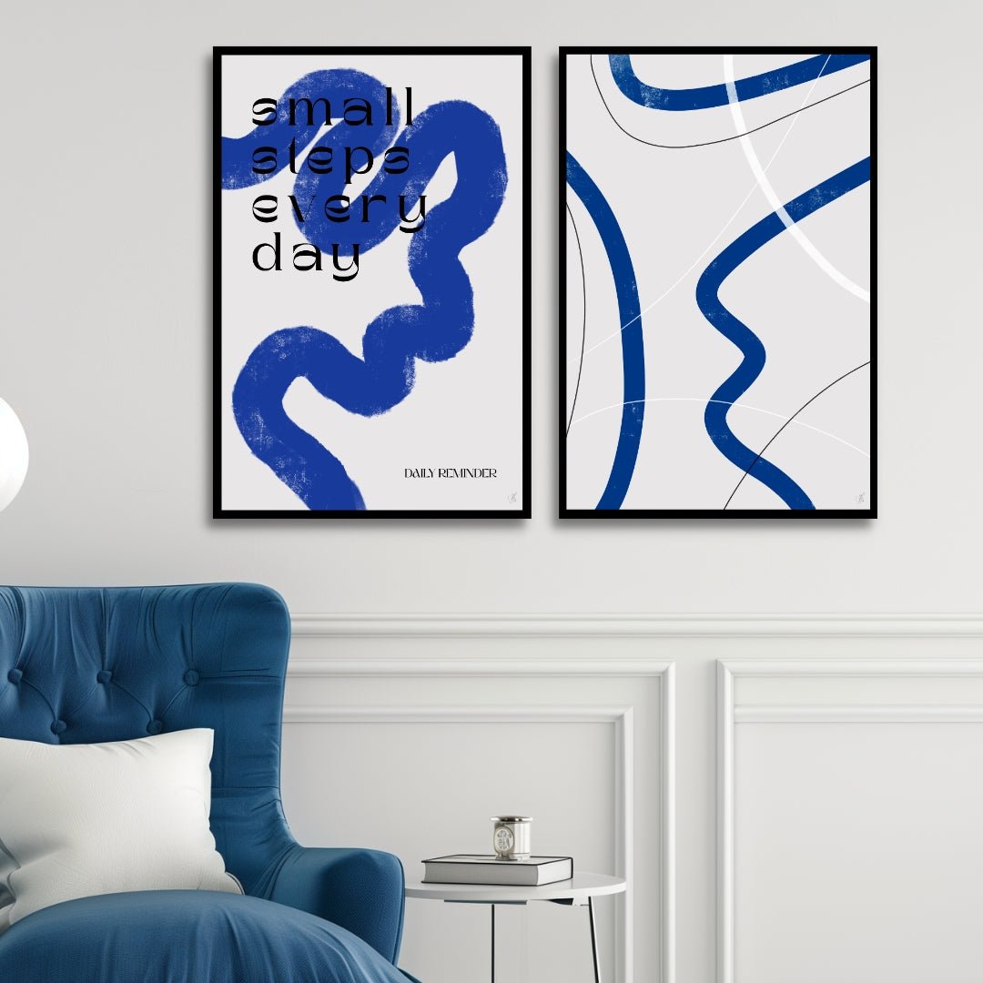 Minimalist Blue White Abstract Oil Painting for Modern Home Decor