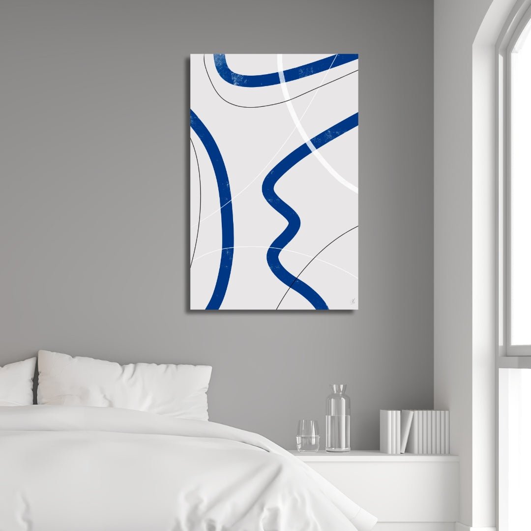 Minimalist Blue White Abstract Oil Painting for Modern Home Decor