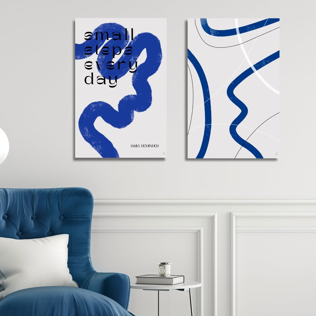 Minimalist Blue White Abstract Oil Painting for Modern Home Decor