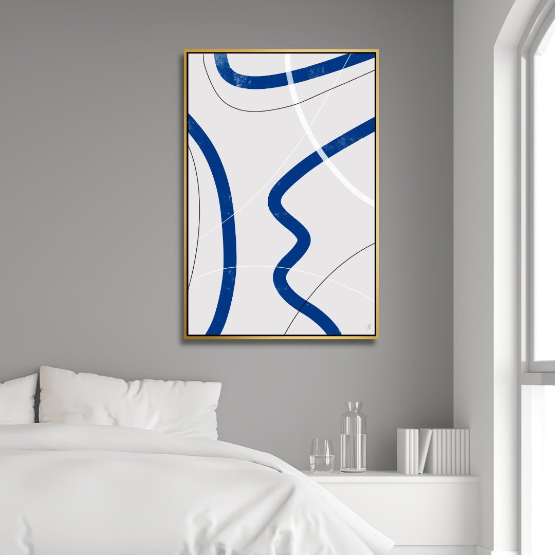 Minimalist Blue White Abstract Oil Painting for Modern Home Decor