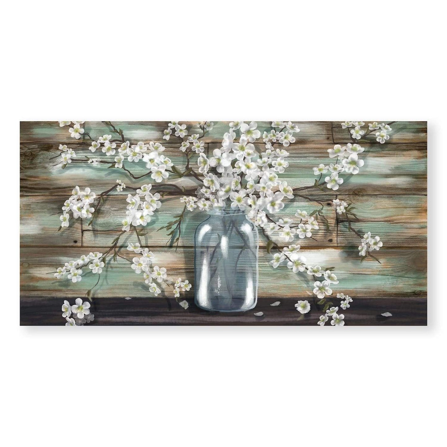 Charming White Blossoms in Rustic Jar - Elegant Floral Oil Painting for Home Decor