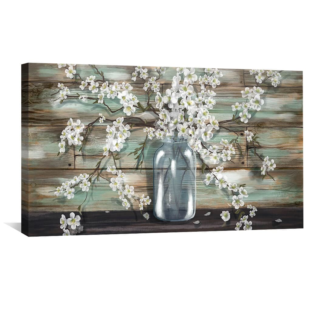 Charming White Blossoms in Rustic Jar - Elegant Floral Oil Painting for Home Decor