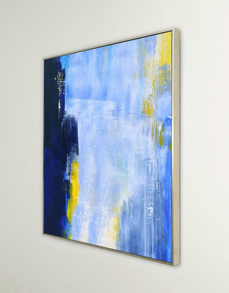 Captivating Blue and Yellow Abstract Oil Painting for Modern Home Decor