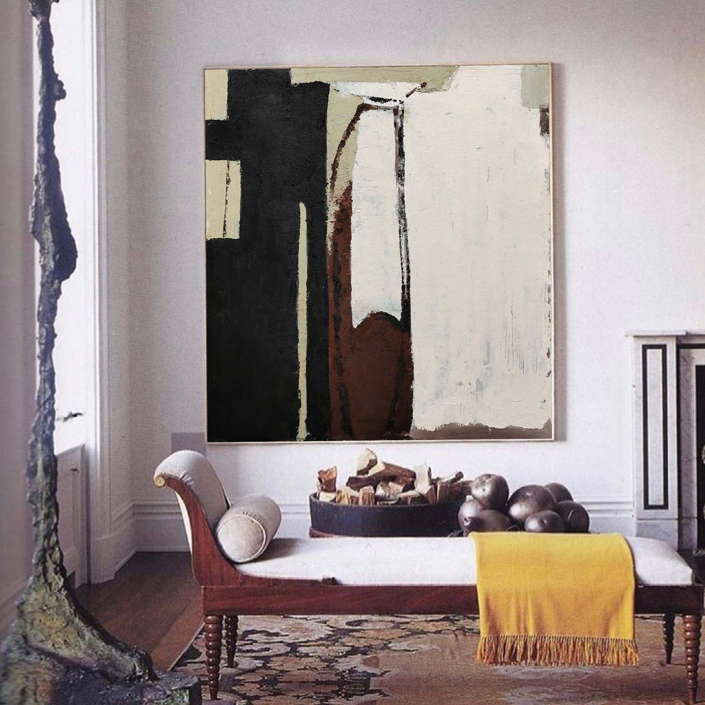 Contemporary Black and Brown Abstract Oil Painting for Modern Decor