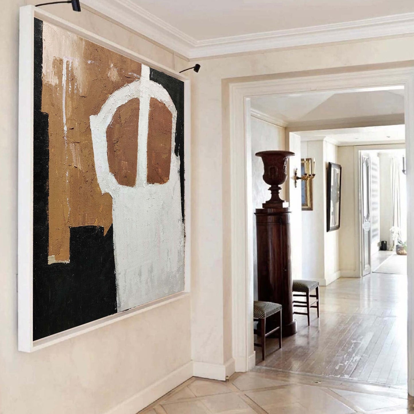 Elegant Black and Brown Minimalist Oil Painting for Modern Home Decor