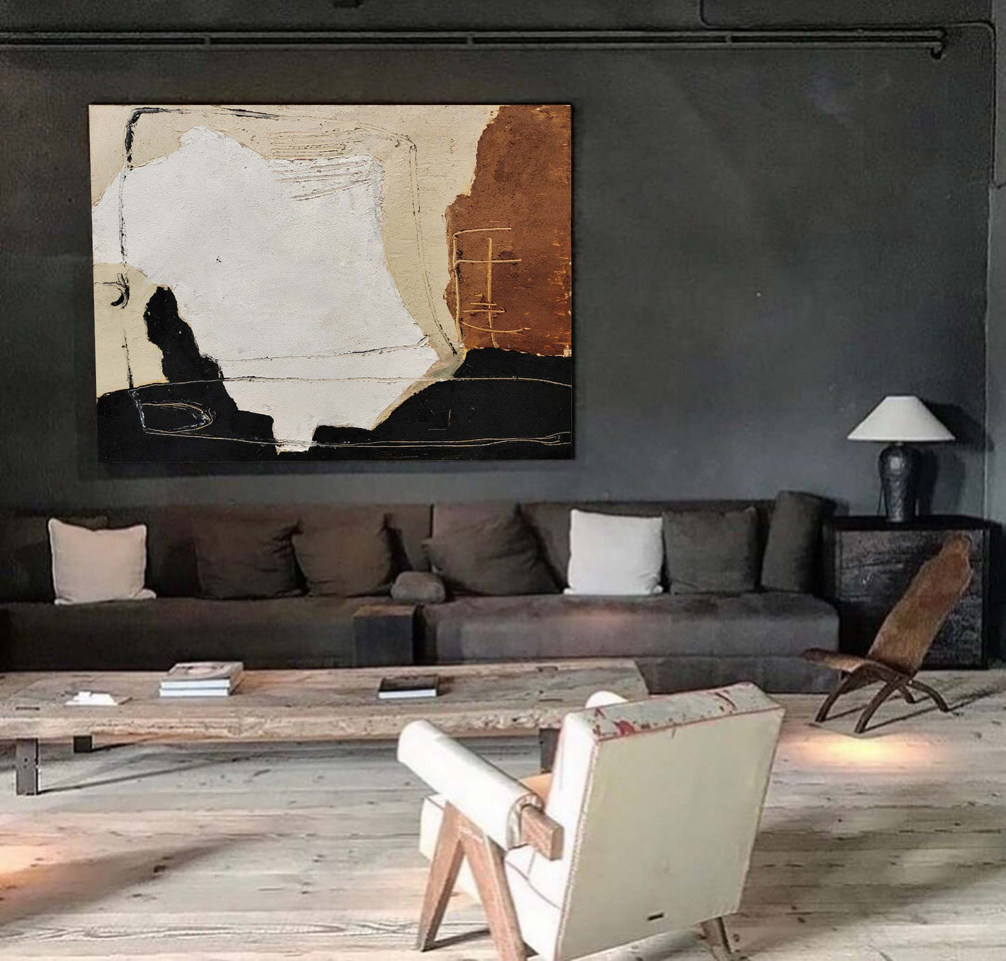 Contemporary Black and Brown Abstract Oil Painting for Modern Art Enthusiasts