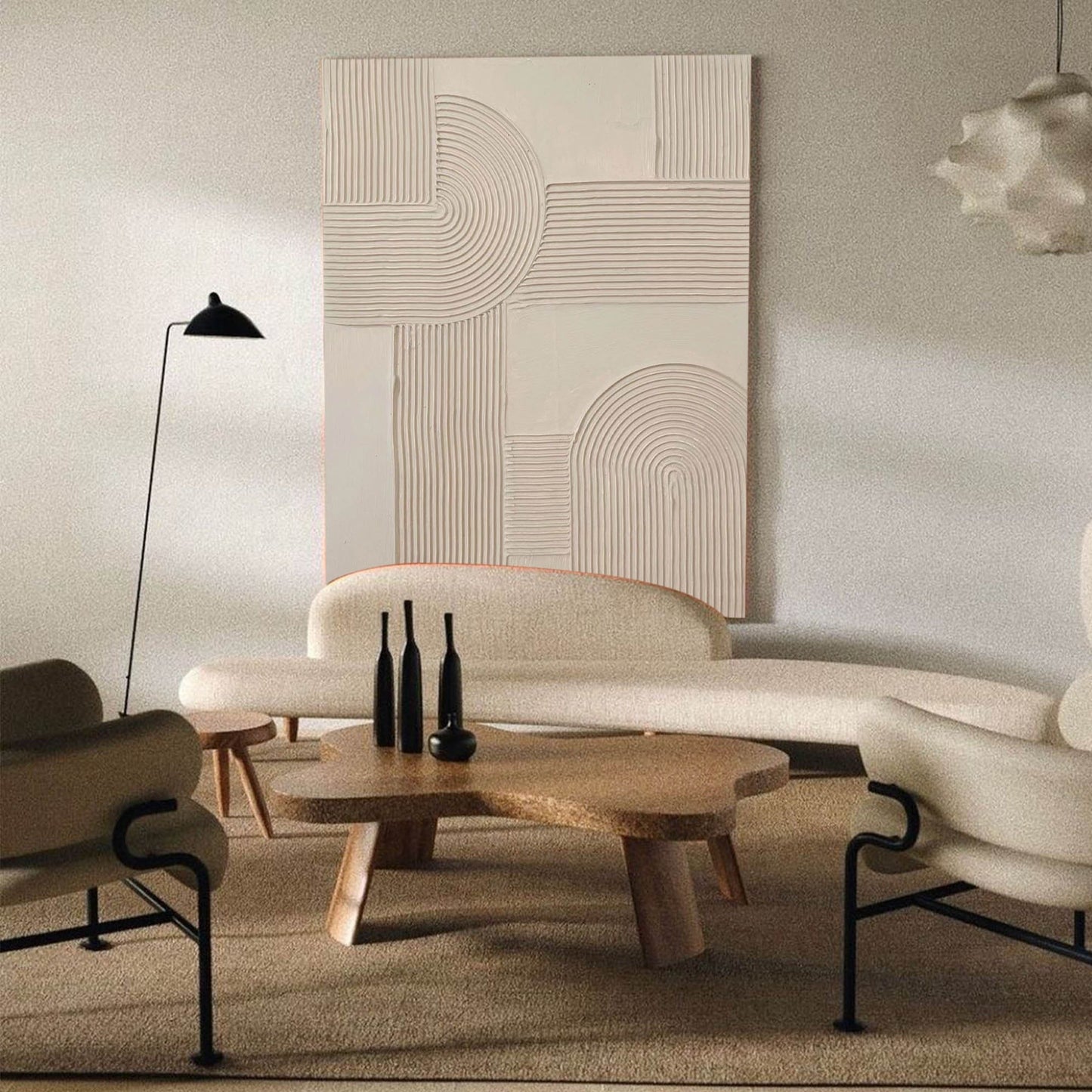 Contemporary Beige Abstract Relief Artwork for Modern Home Decor