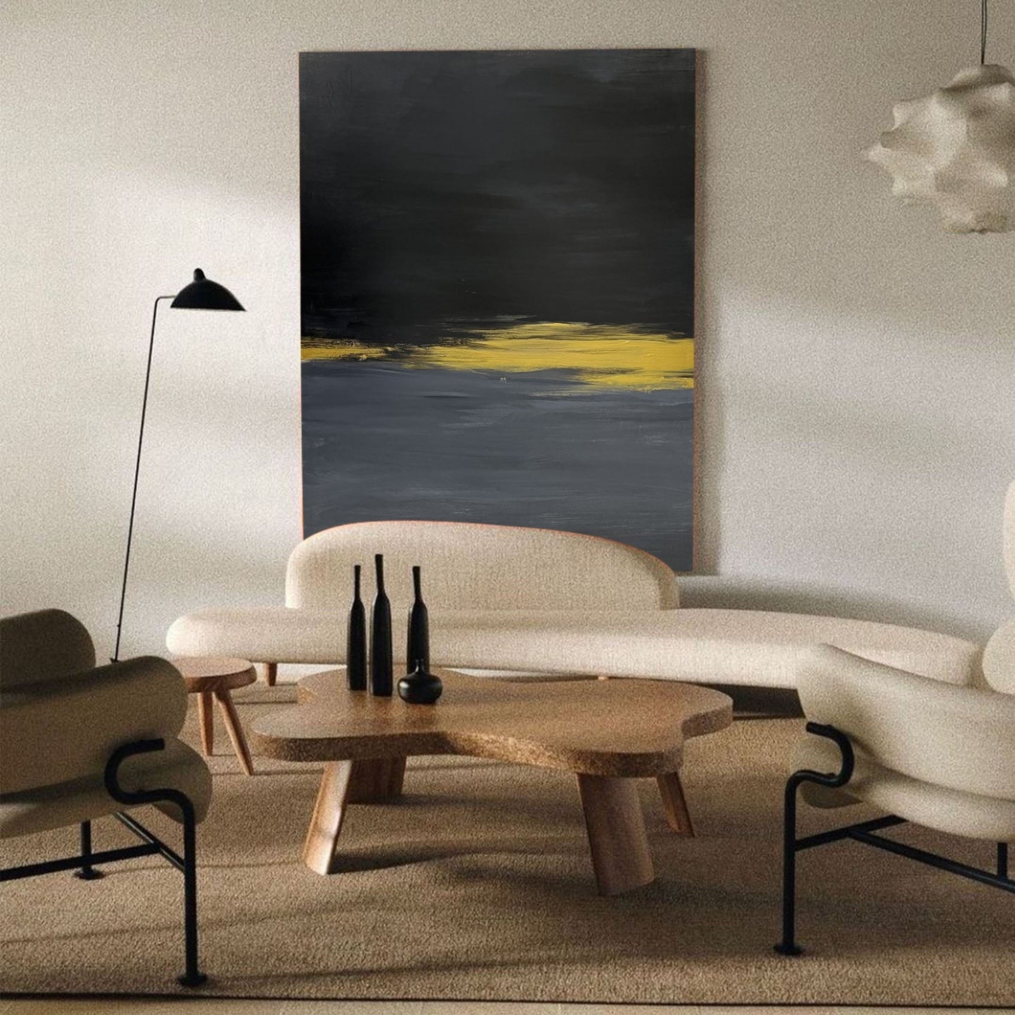 Contemporary Black and Gold Abstract Oil Painting for Modern Home Décor