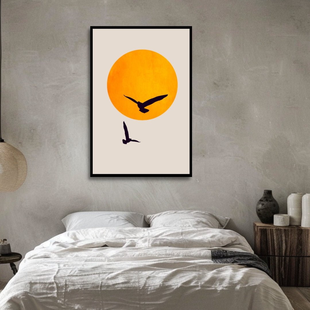 Abstract Sun and Birds Oil Painting for Modern Home Decor