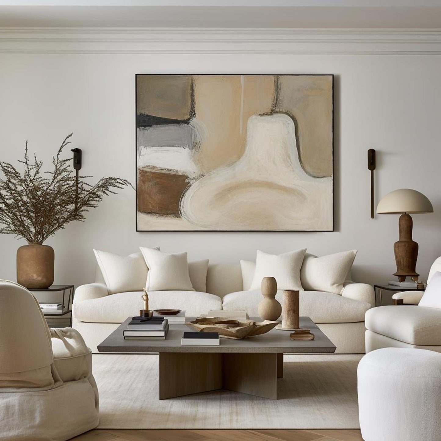 Contemporary Neutral Tones Abstract Oil Painting for Modern Home Decor