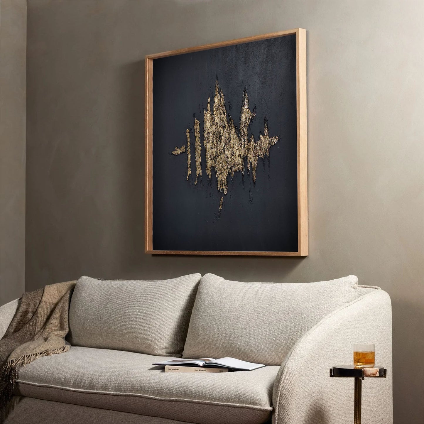 Gold and Black Minimalist Abstract Oil Painting for Contemporary Decor