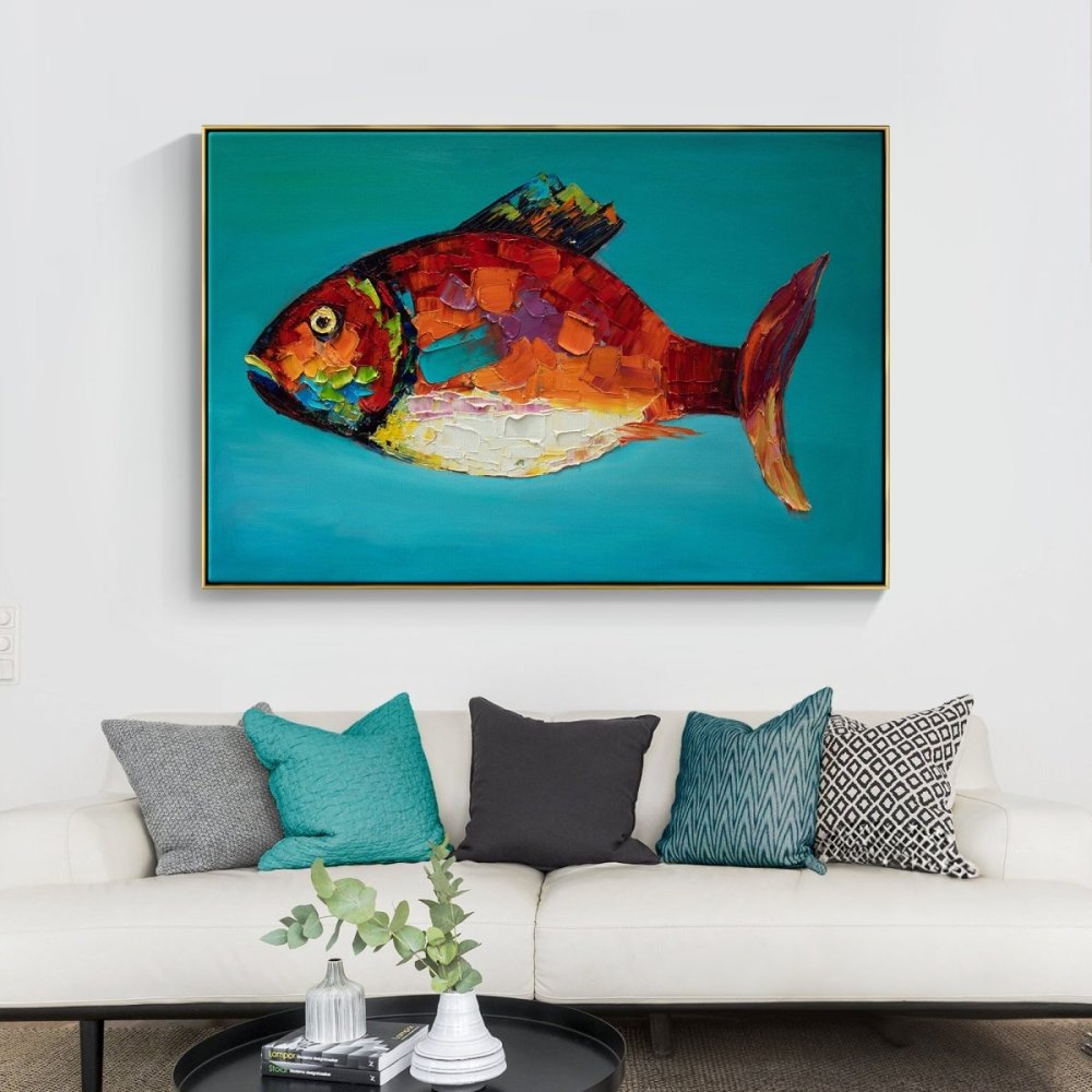 Vibrant Oceanic Fish Oil Painting for Colorful Home Décor