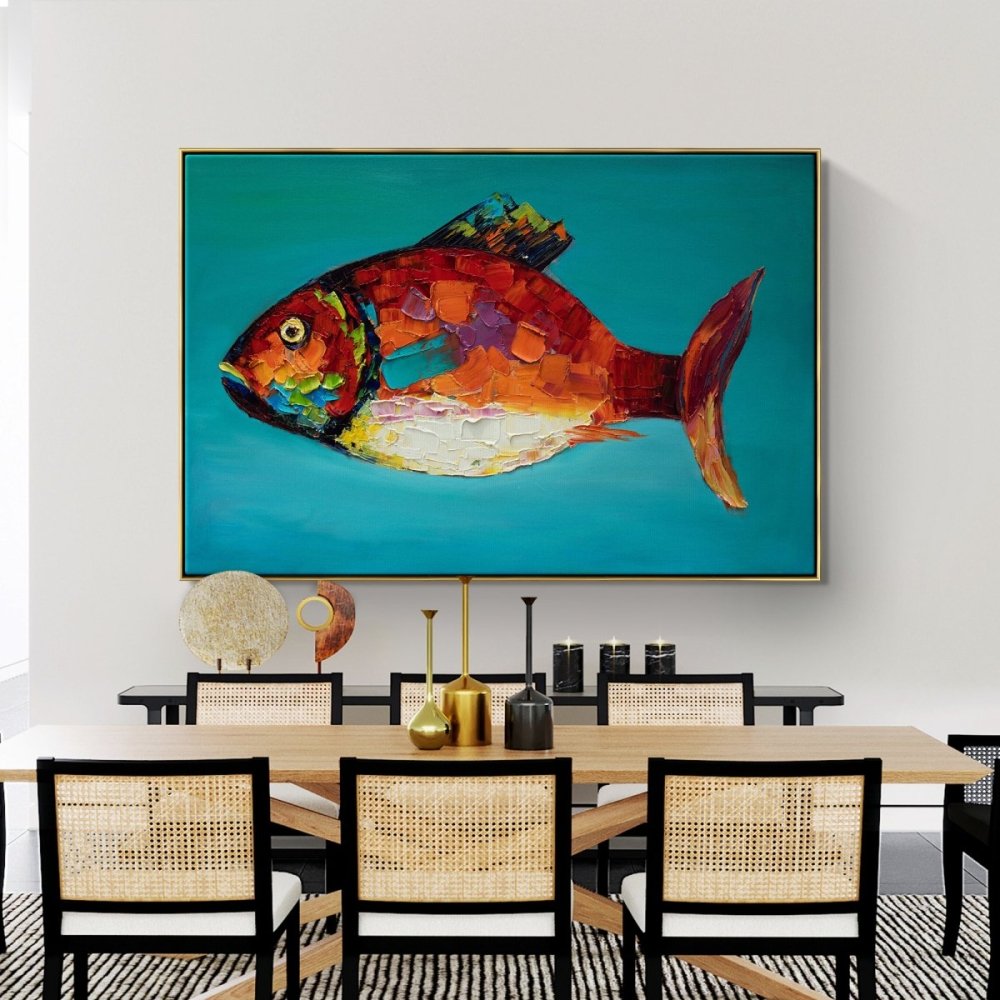 Vibrant Oceanic Fish Oil Painting for Colorful Home Décor