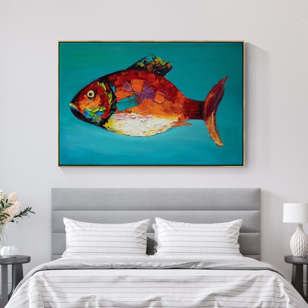 Vibrant Oceanic Fish Oil Painting for Colorful Home Décor