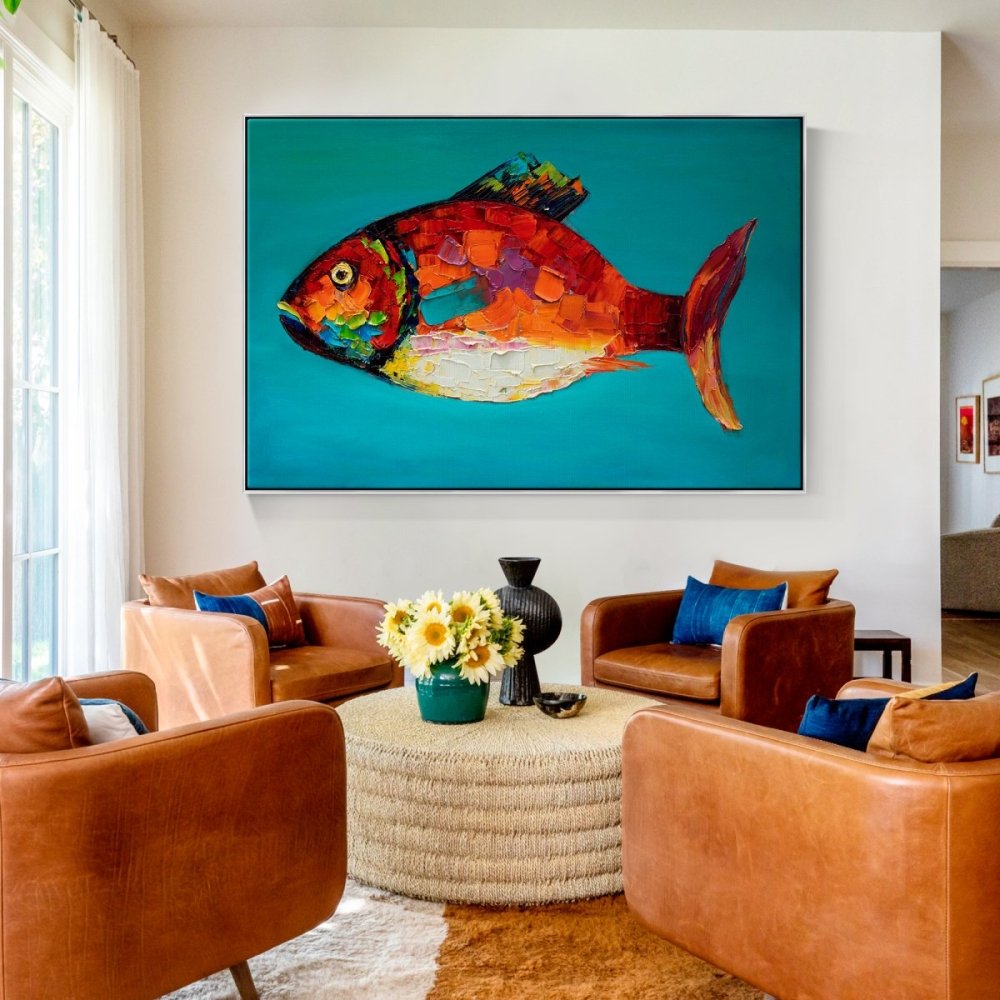 Vibrant Oceanic Fish Oil Painting for Colorful Home Décor