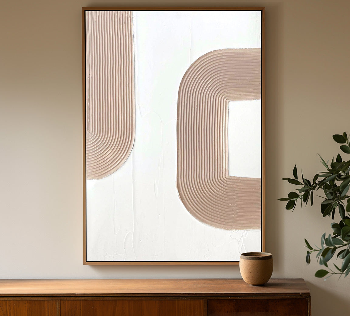 Contemporary Minimalist Abstract Oil Painting with Textured Lines