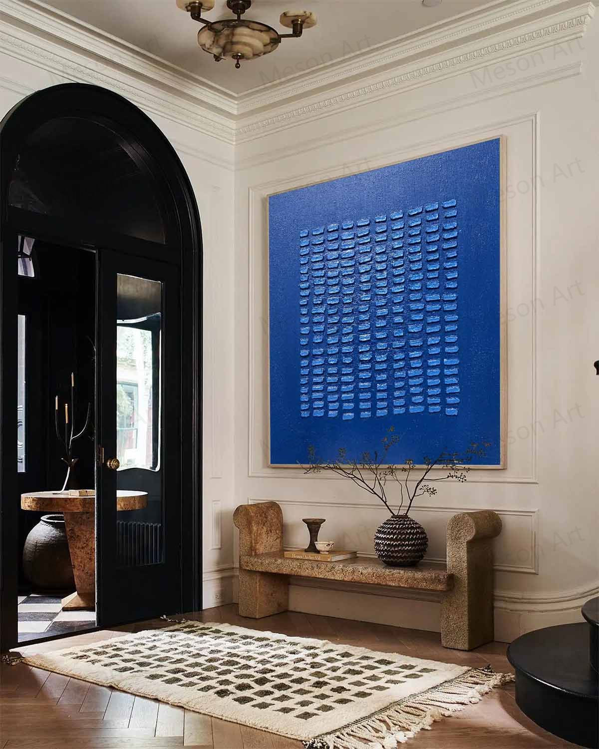 Abstract Blue Textured Oil Painting for Modern Home Decor
