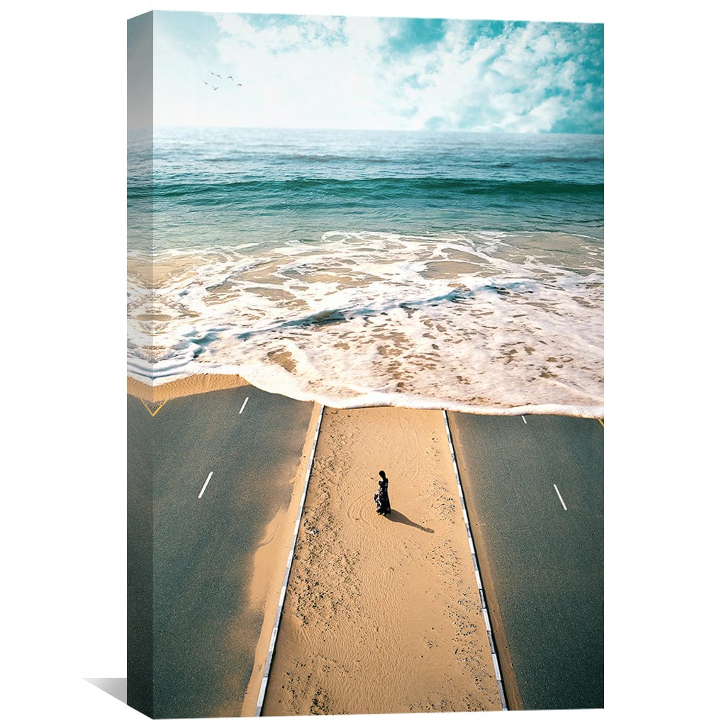 Coastal Tranquility: Serene Ocean Road Landscape Oil Painting