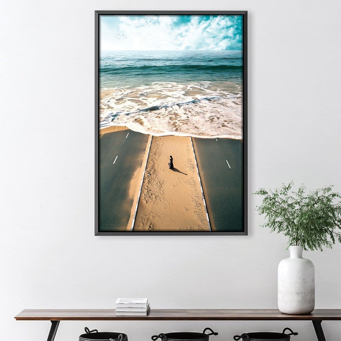 Coastal Tranquility: Serene Ocean Road Landscape Oil Painting