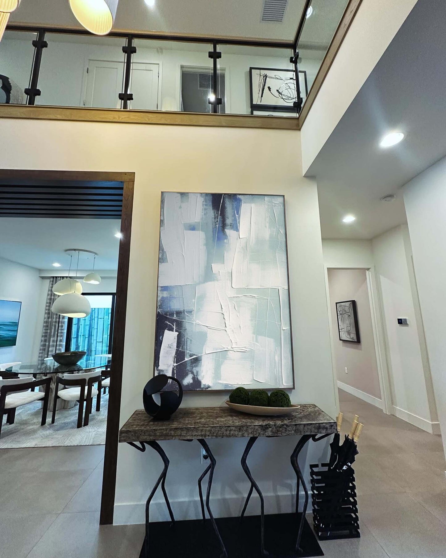 Abstract Blue and White Oil Painting for Modern Home Decor