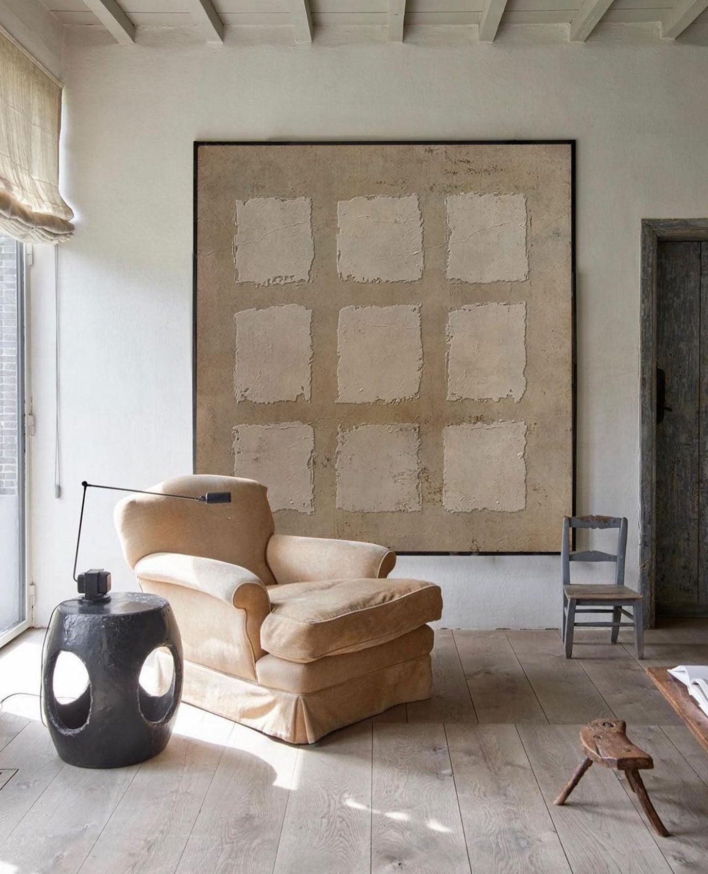 Abstract Wabi-Sabi Wall Art - Rustic Minimalist Oil Painting for Modern Decor