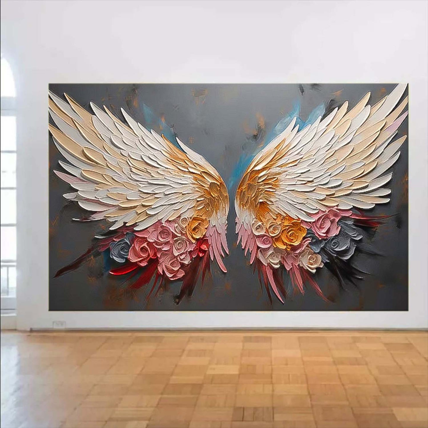 Elegant Floral Wing Canvas Art - Vibrant Oil Painting for Home Decor