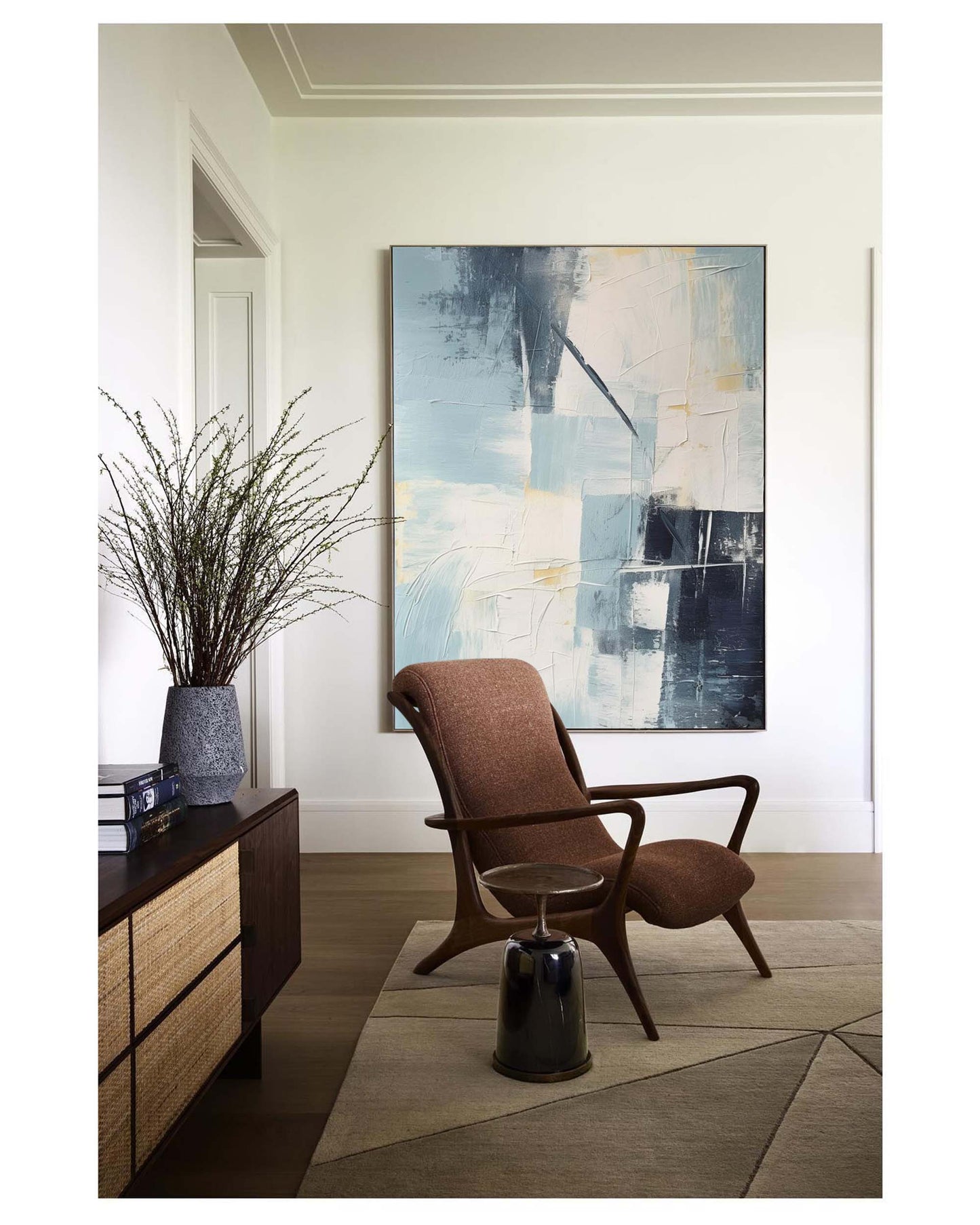Abstract Blue and White Oil Painting for Modern Home Decor