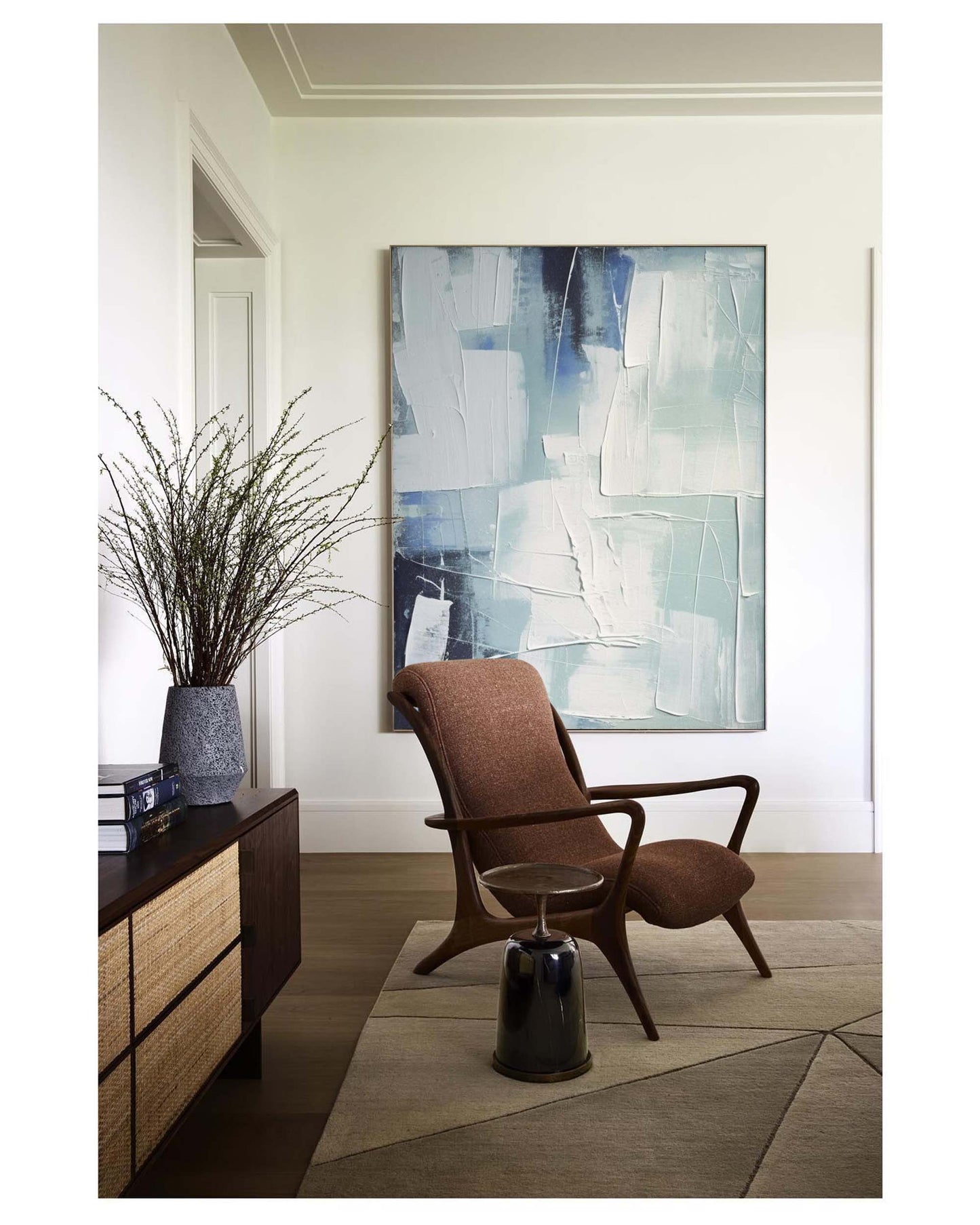 Abstract Blue and White Oil Painting for Modern Home Decor
