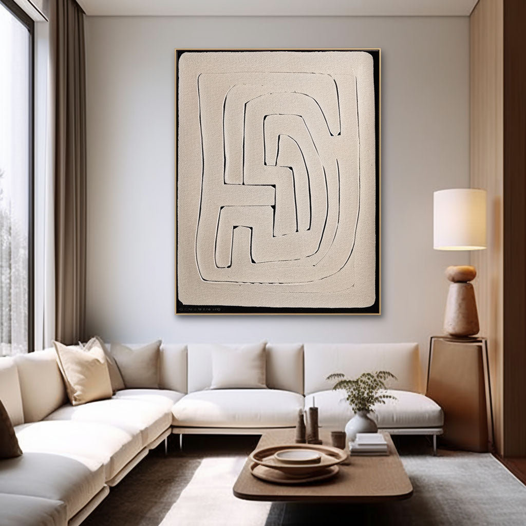 Contemporary Beige and Brown Abstract Oil Painting for Modern Home Decor