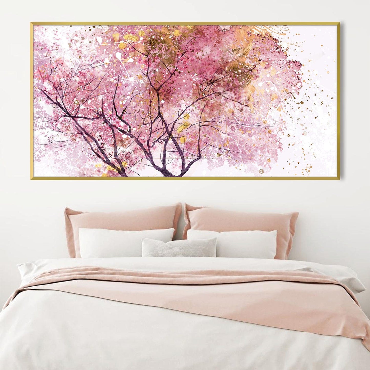 Cherry Blossom Dreamscape - Elegant Pink Floral Oil Painting for Home Decor